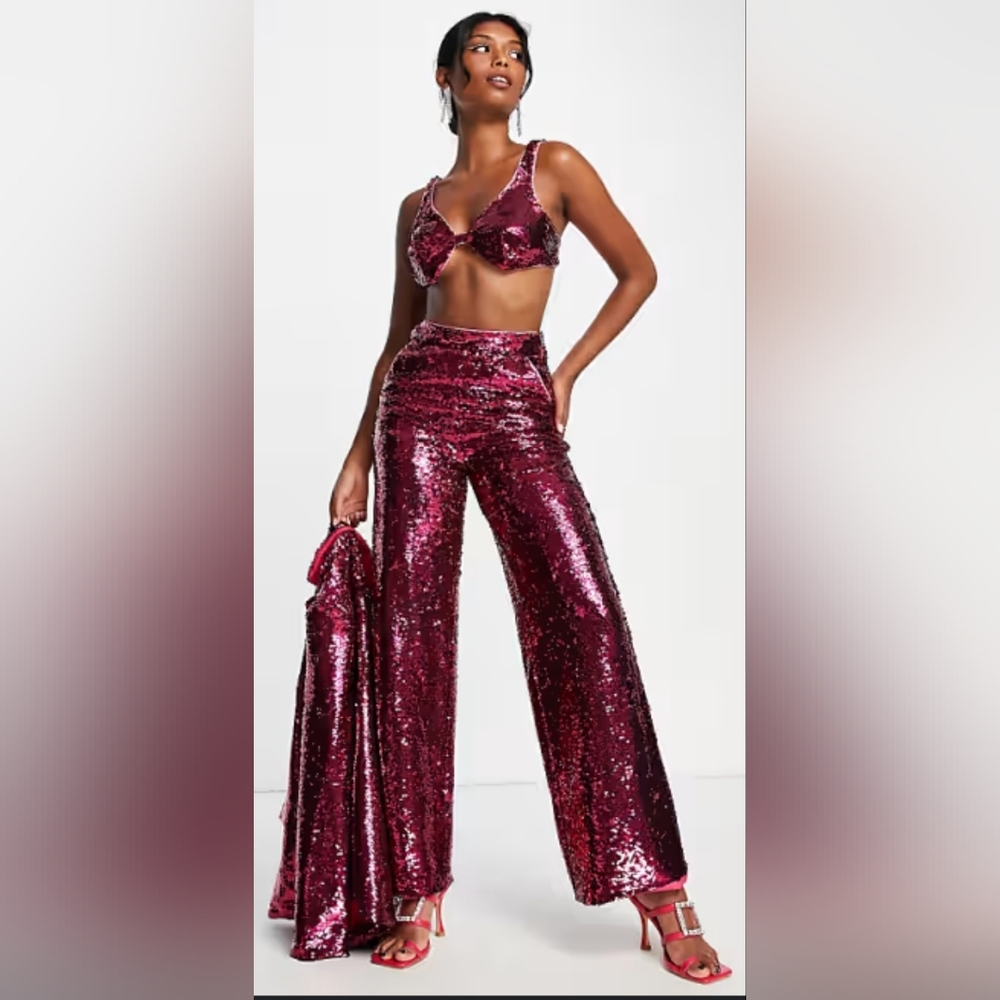 Fuschia Sequin Wide Leg Pants